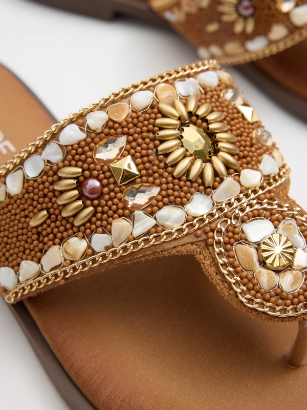Gladiator sandal with gemstones light brown detail view
