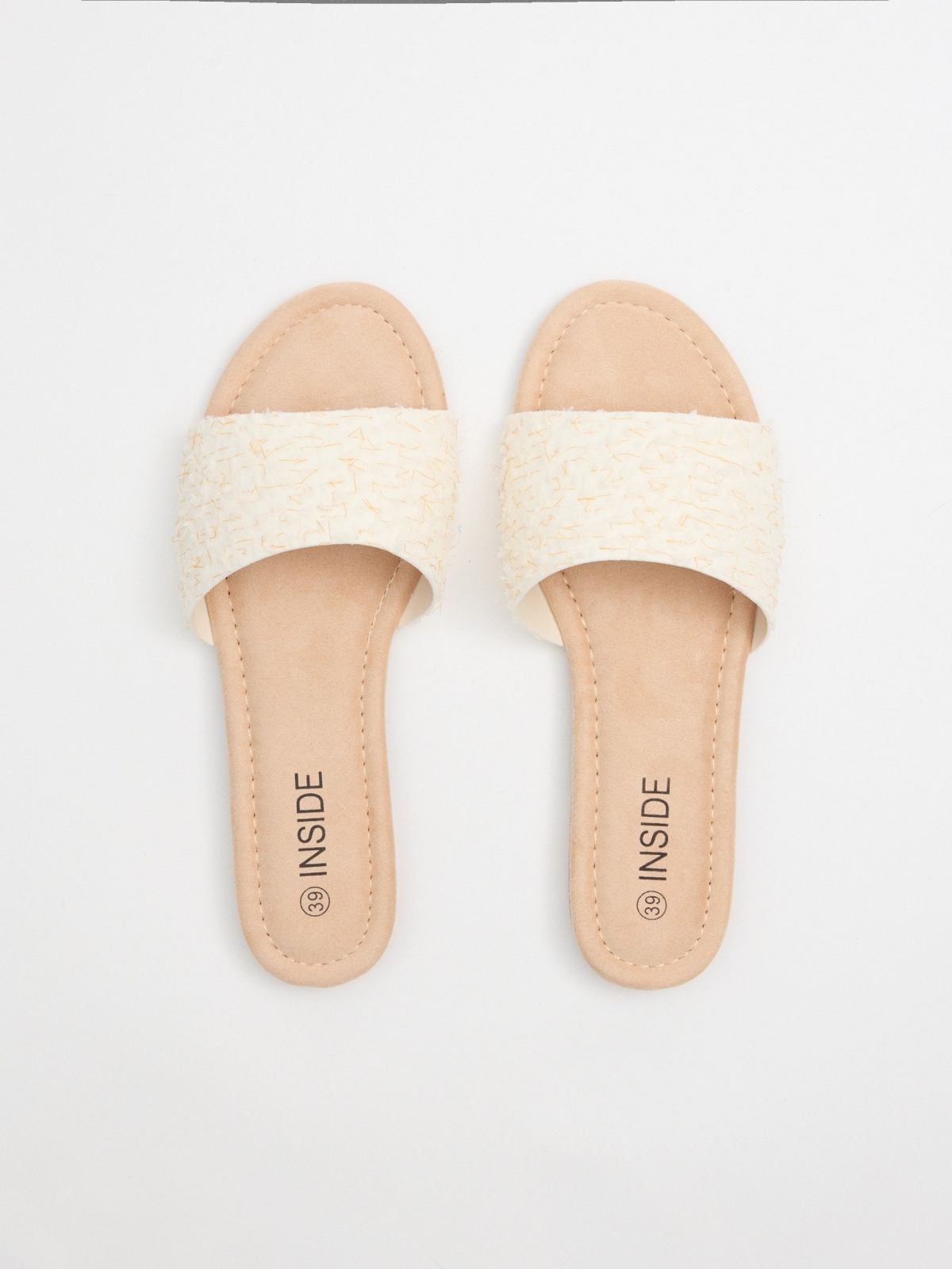 Woven slide sandal white 45º back view
