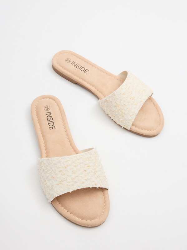 Woven slide sandal white detail view