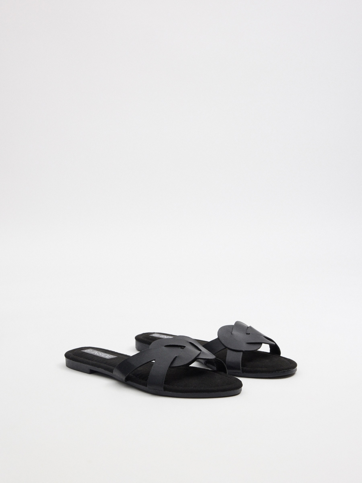 Black interwoven slide sandal black 45º front view