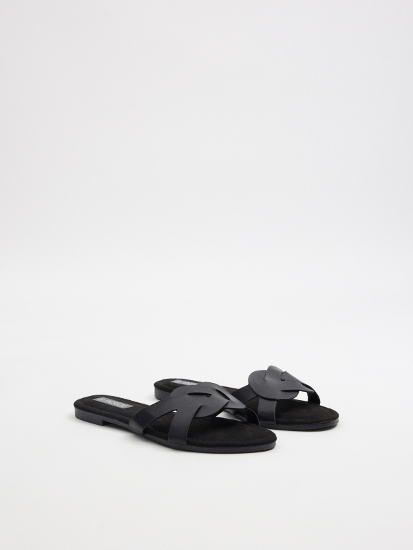 Black interwoven slide sandal black 45º front view