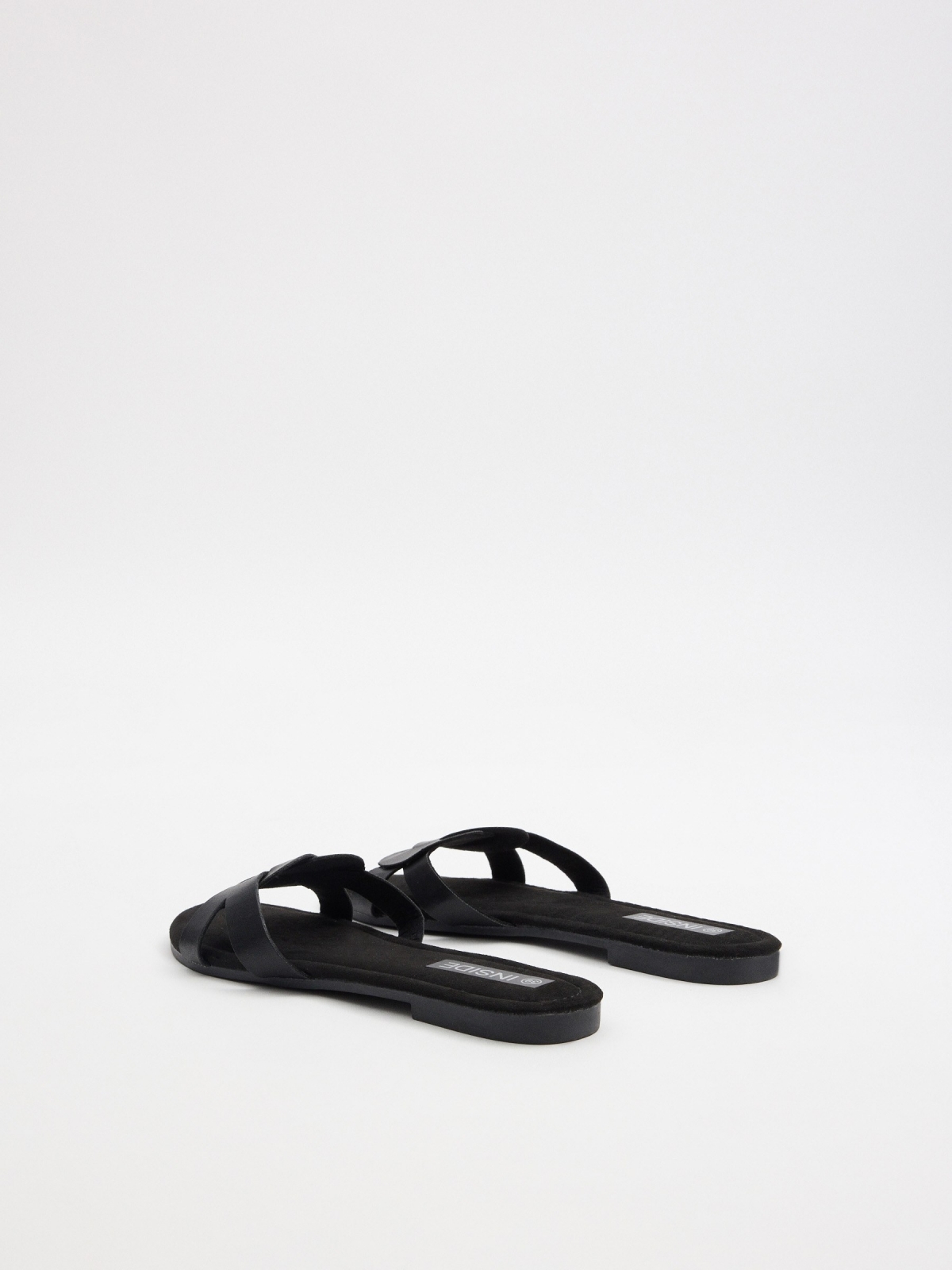 Black interwoven slide sandal black 45º back view