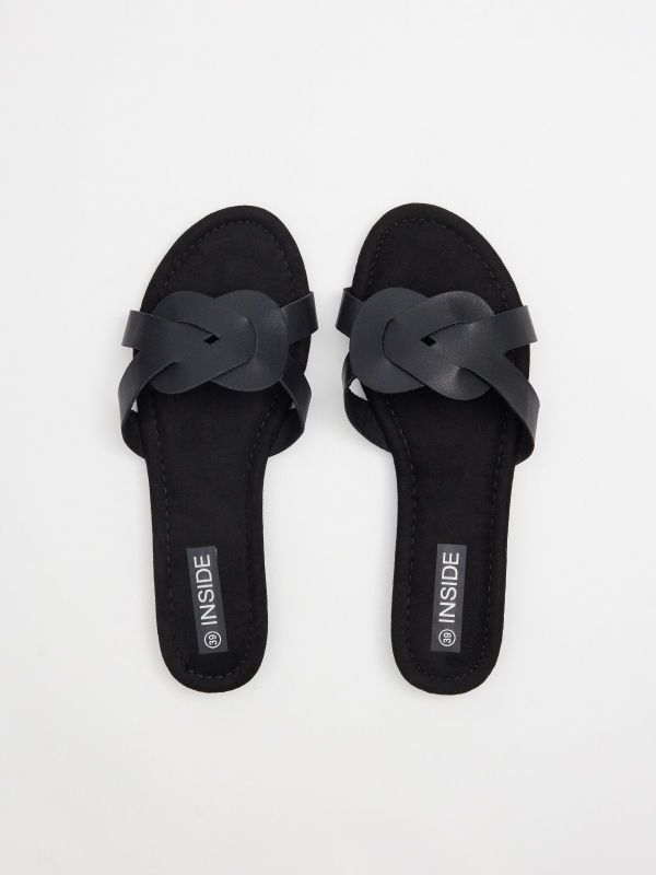 Black interwoven slide sandal black 45º back view