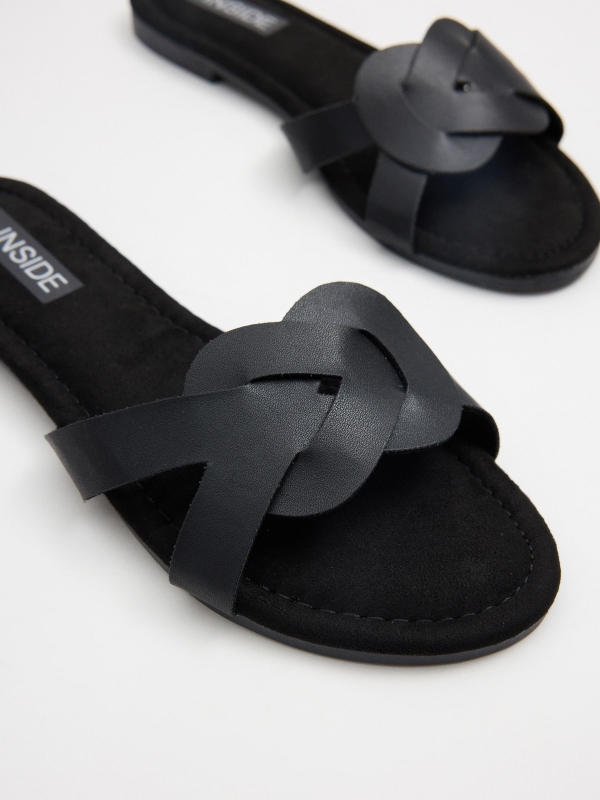 Black interwoven slide sandal black detail view