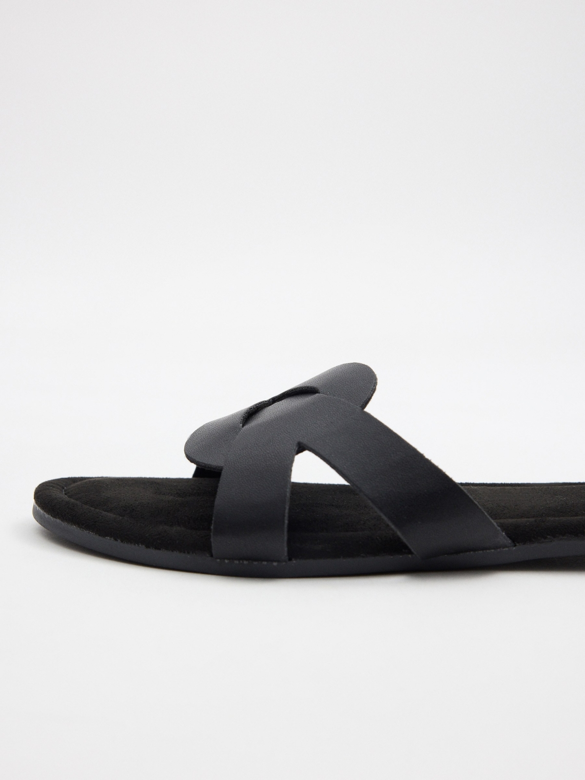 Black interwoven slide sandal black detail view