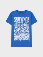 %Pto% T-shirt com impressão de texto azul eléctrico
