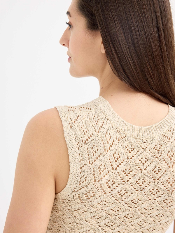 Metallic crochet sleeveless top sand detail view