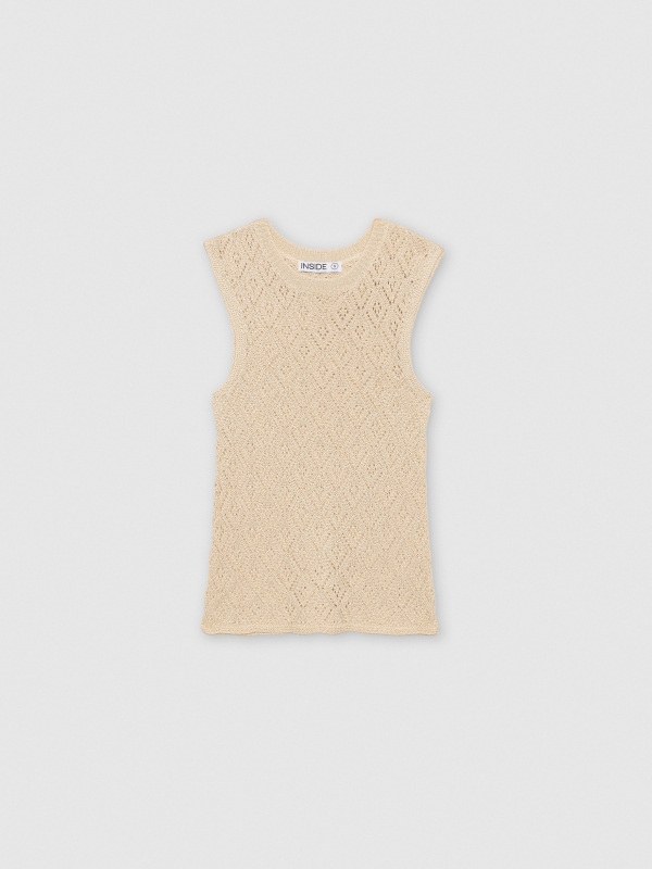  Metallic crochet sleeveless top sand front view