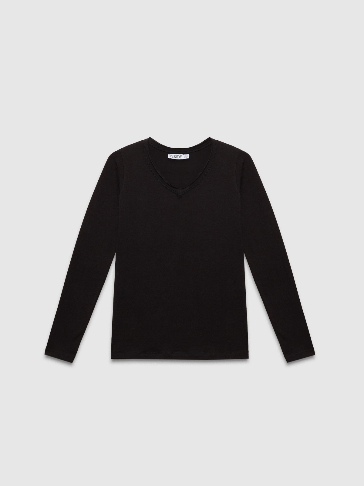  Camiseta básica cuello pico negro vista frontal