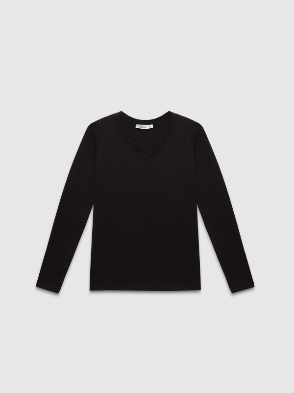  Camiseta básica cuello pico negro vista frontal