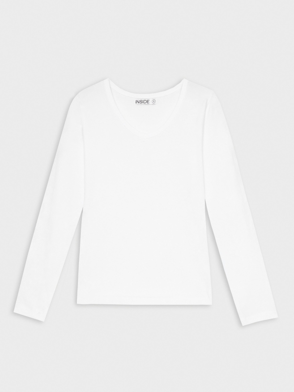  T-shirt básica com decote em V branco vista frontal