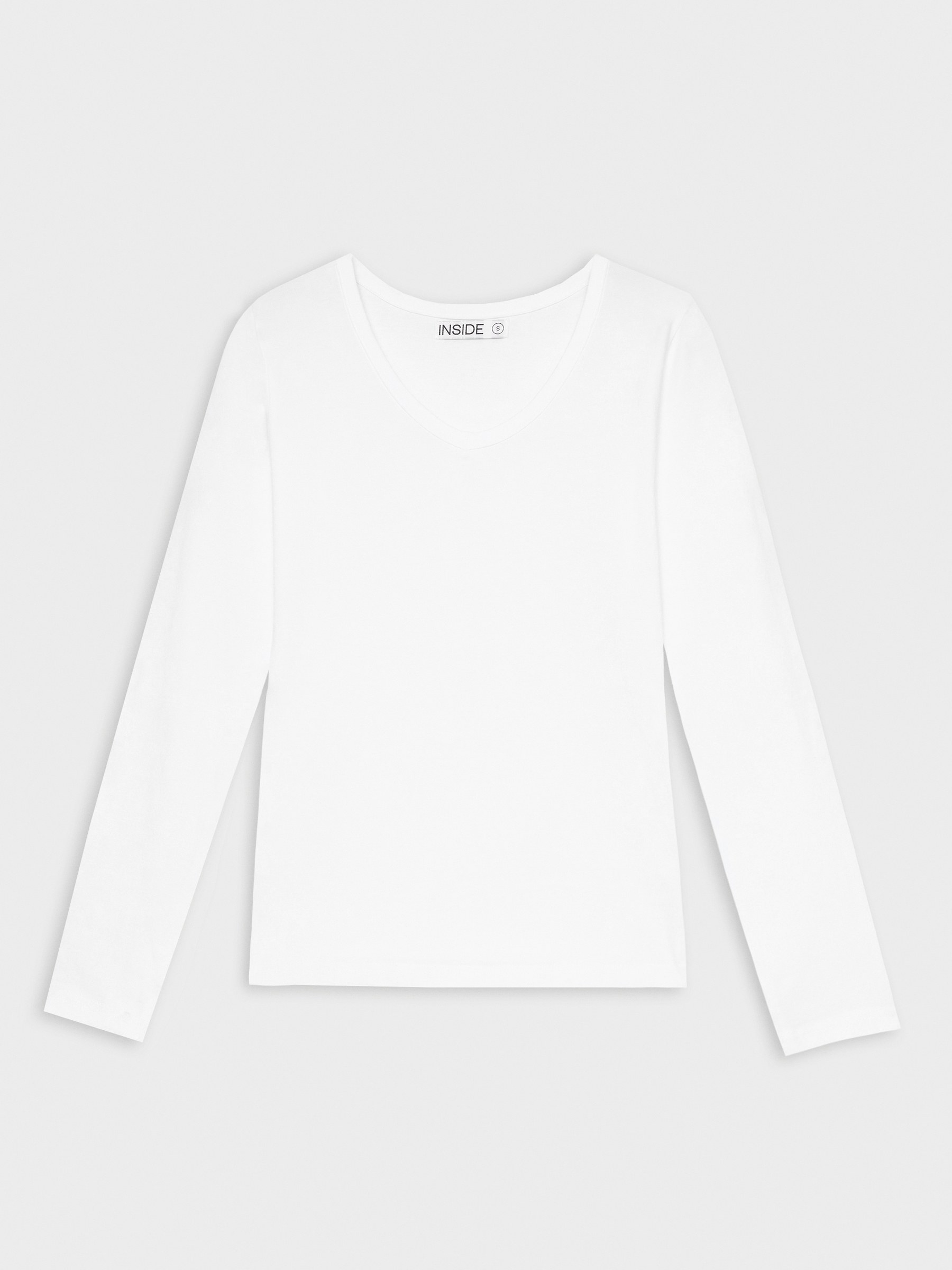 T-shirt básica com decote em V branco vista meia frontal