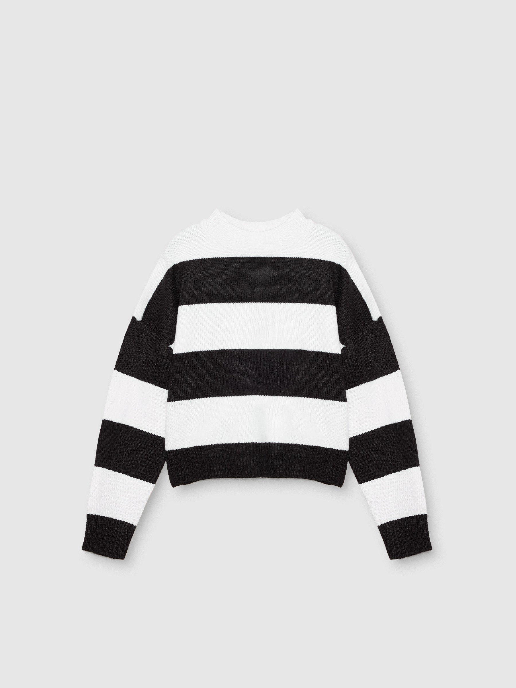 Camisola de gola redonda às riscas branco vista meia frontal