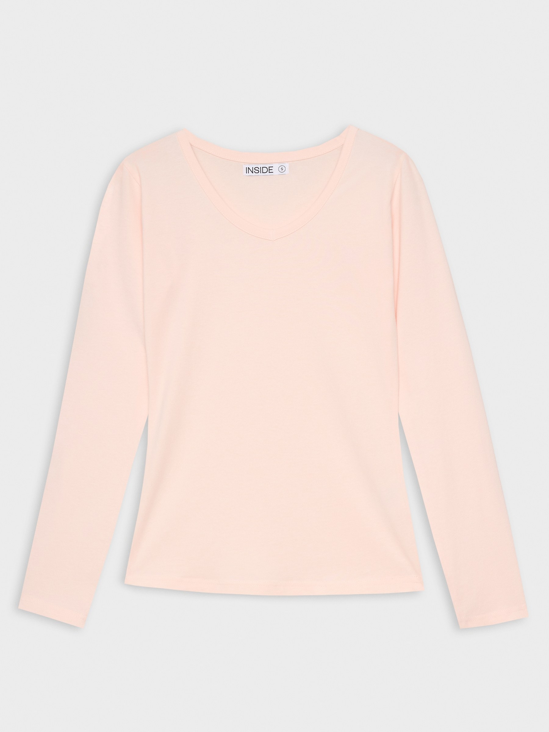 Basic V-neck T-shirt pink middle front view