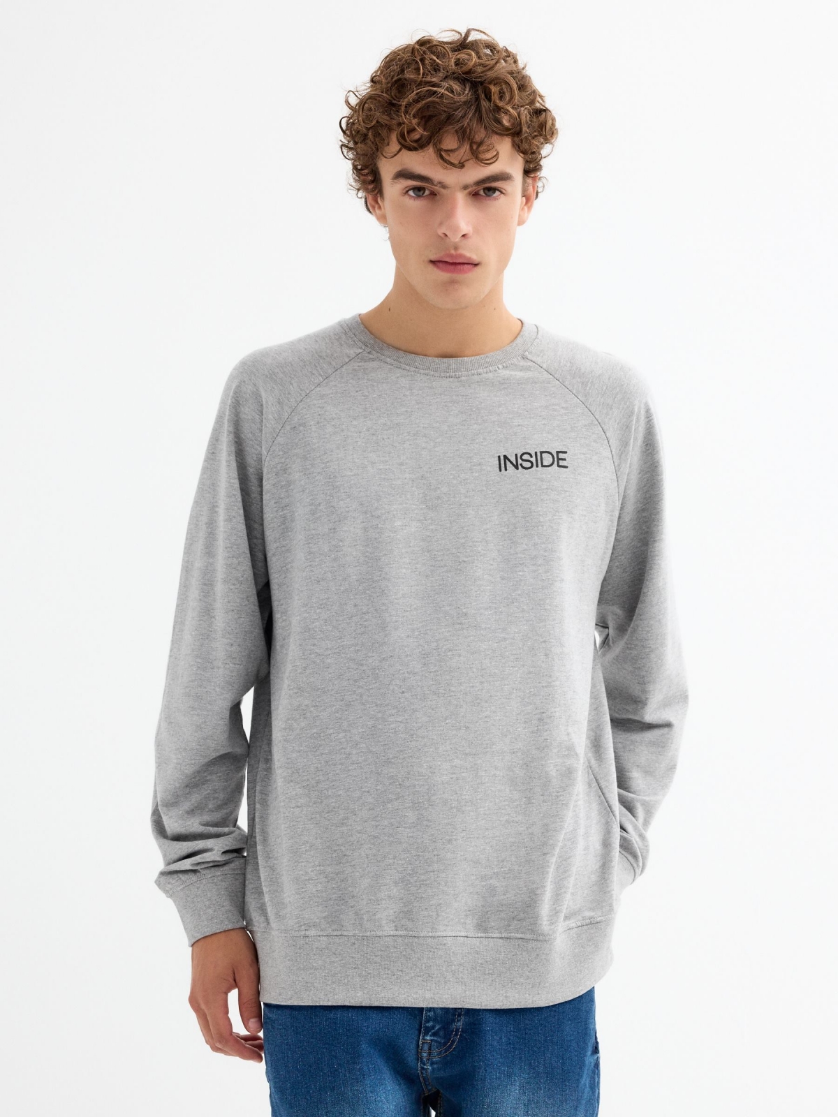 Sudadera básica con texto gris melange vista media frontal