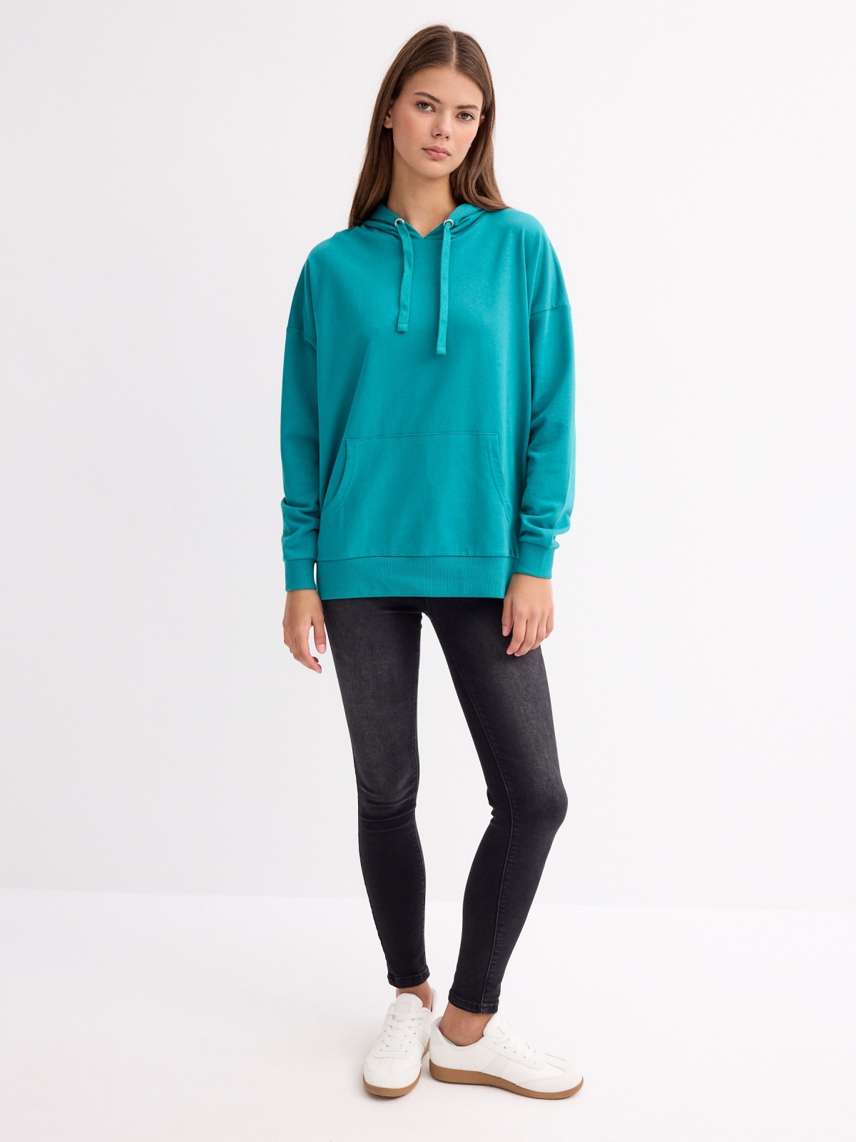 Basic kangaroo sweatshirt water green front view