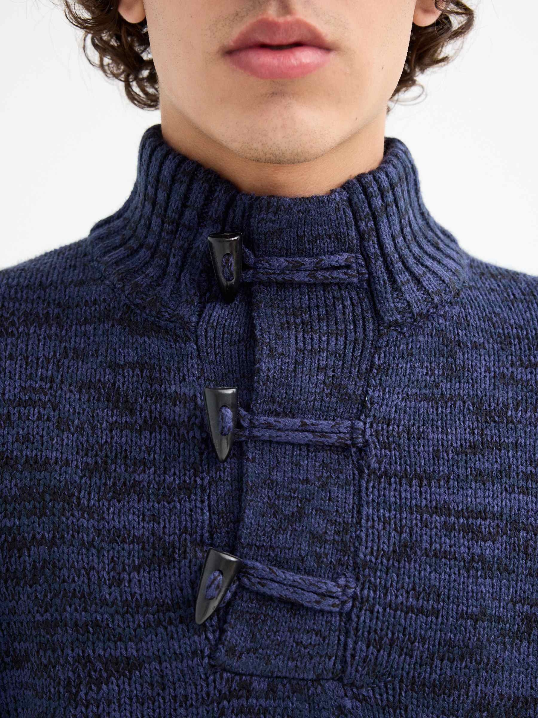 Fleece turtleneck sweater blue middle front view