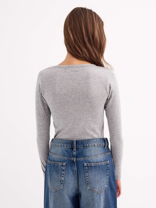 Basic plain T-shirt melange grey middle back view