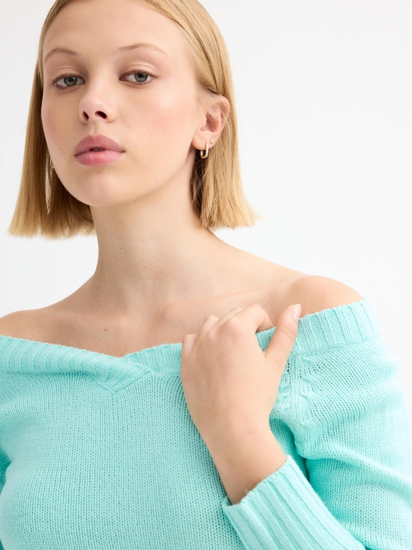 Jersey jaspeado de pico cian vista detalle