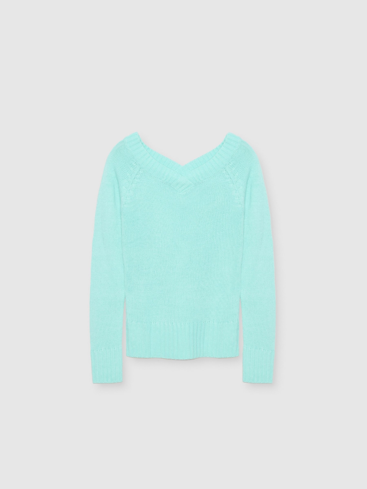  V-neck marbled sweater cyan front view