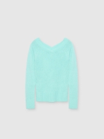 %Pto% V-neck marbled sweater cyan front view