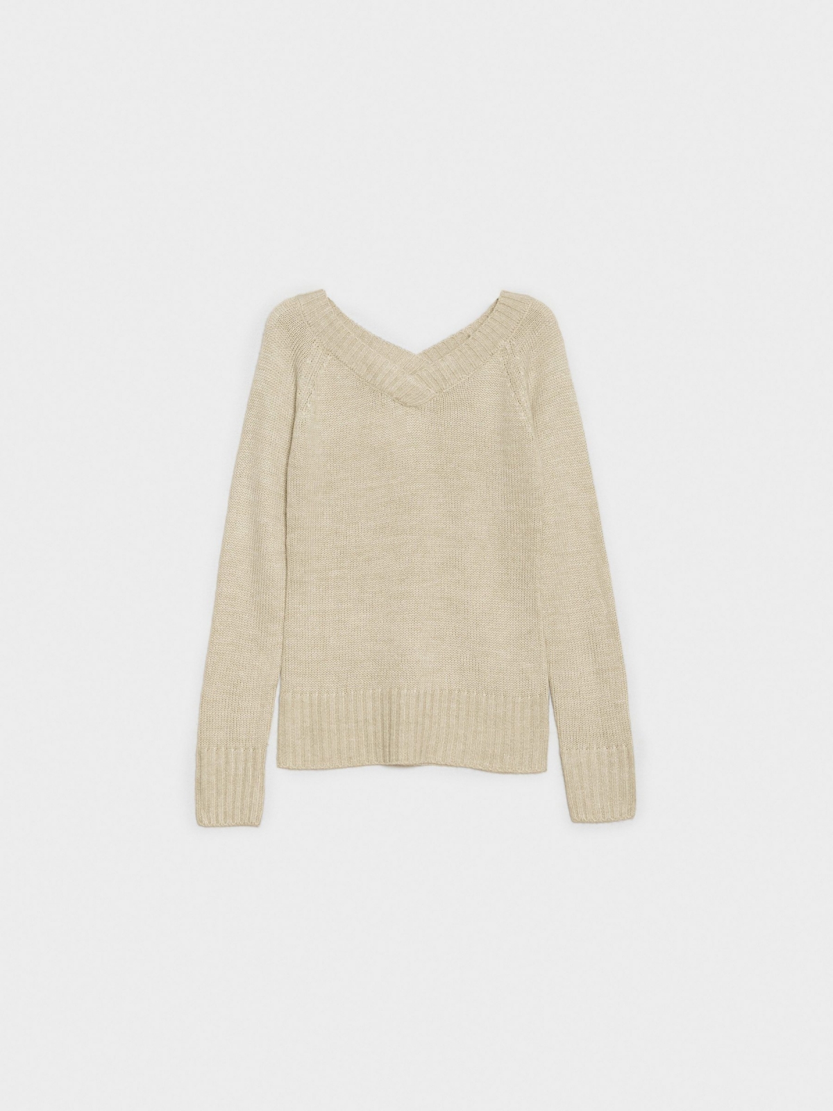 %Pto% V-neck marbled sweater sand front view