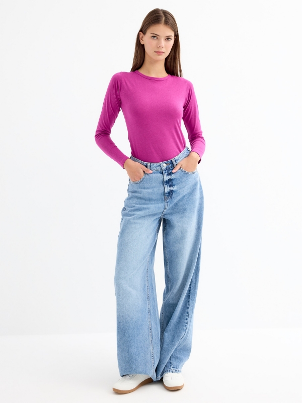 Basic plain T-shirt fuchsia general front view