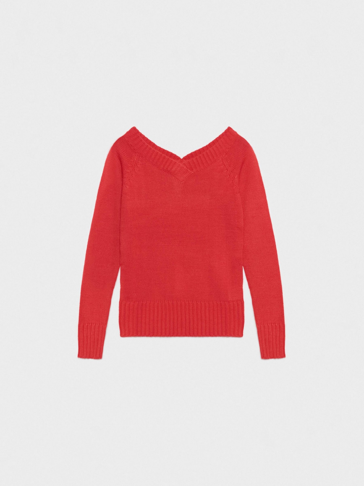 %Pto% V-neck marbled sweater red front view