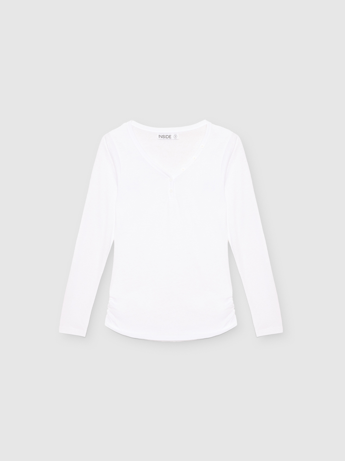%Pto% T-shirt com decote em V e botões branco vista frontal