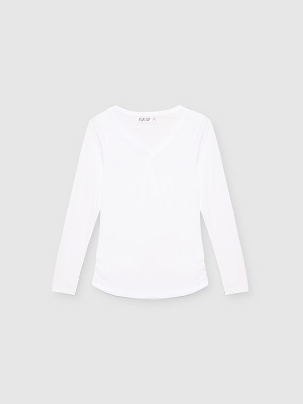  Camiseta cuello pico con botones blanco vista frontal