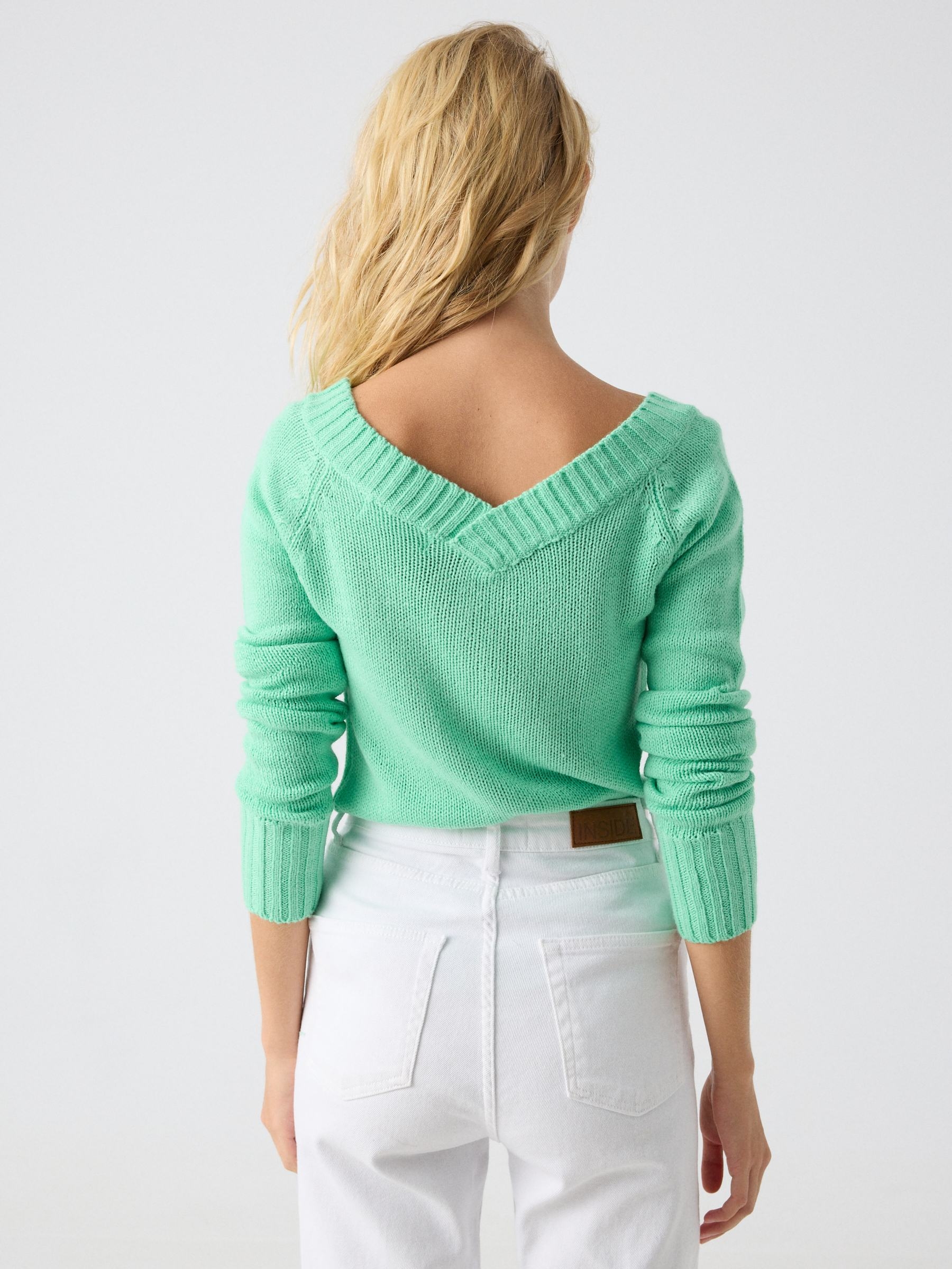 V-neck marbled sweater green middle front view
