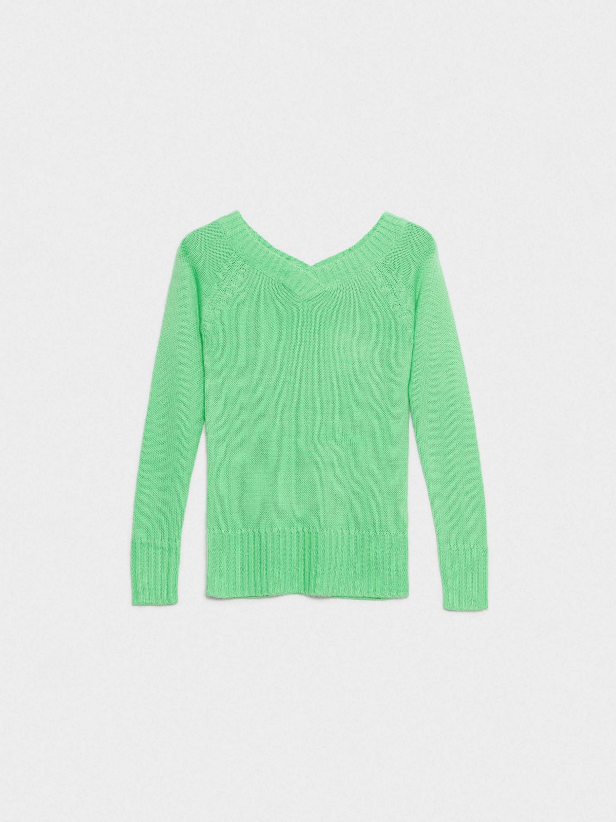 %Pto% V-neck marbled sweater green front view