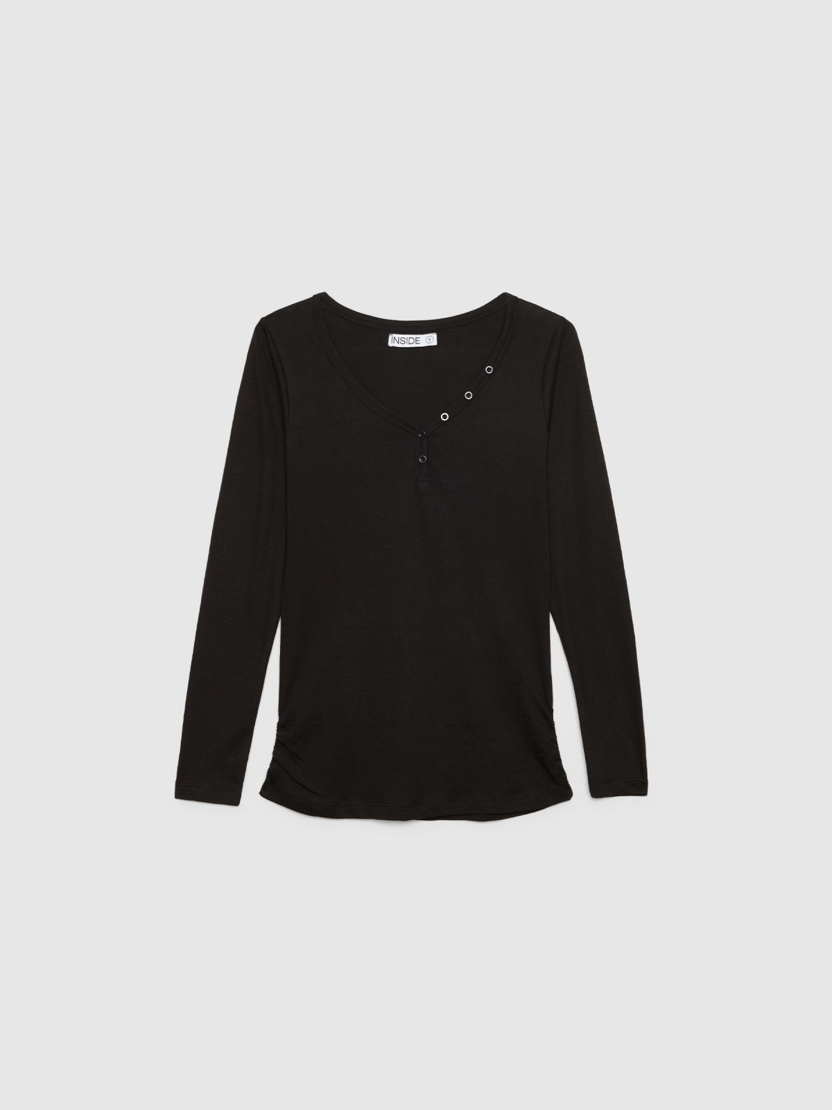 V-neck T-shirt with buttons black detail view