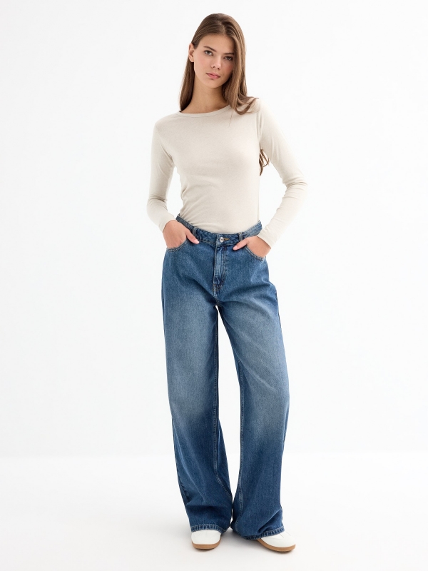 Basic plain T-shirt taupe general front view
