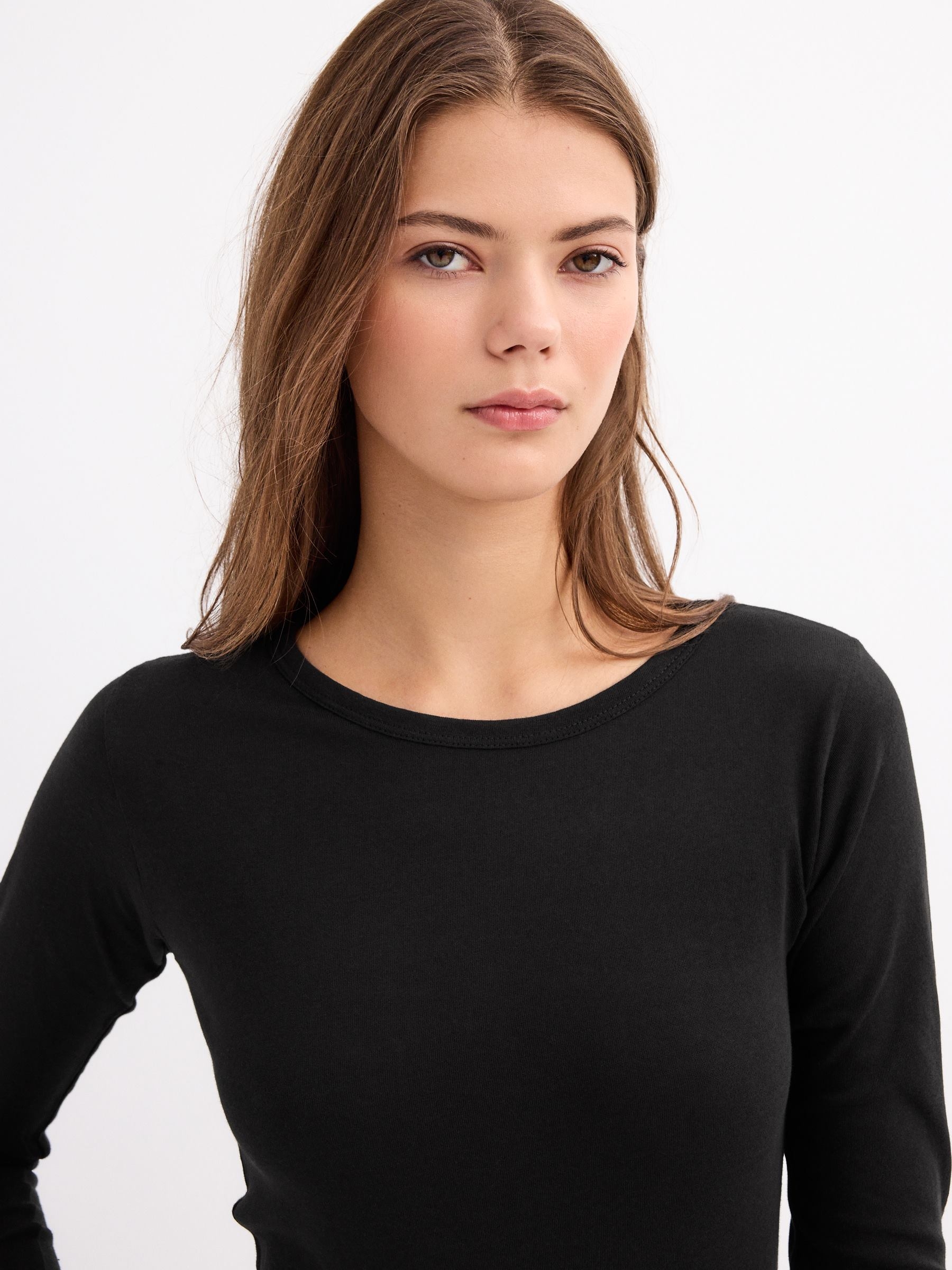 Basic plain T-shirt black middle front view