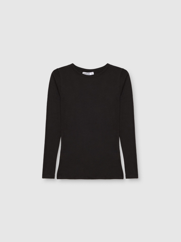 Camiseta básica lisa negro vista detalle