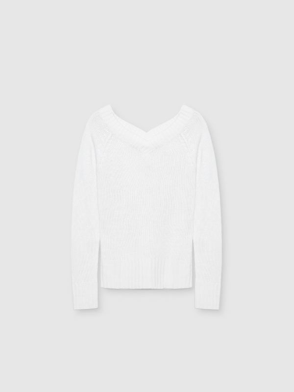  V-neck marbled sweater white front view