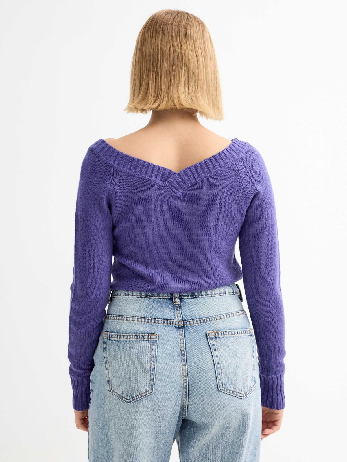 V-neck marbled sweater mauve middle back view