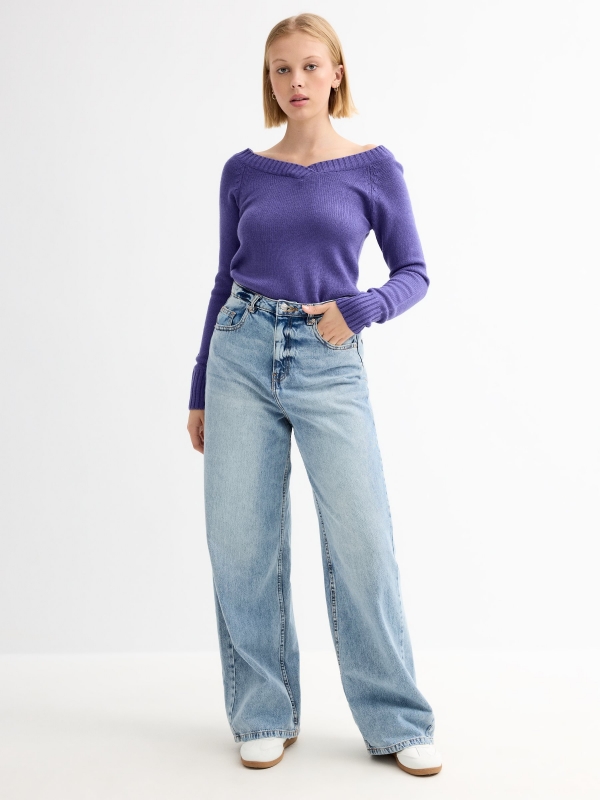 V-neck marbled sweater mauve general front view