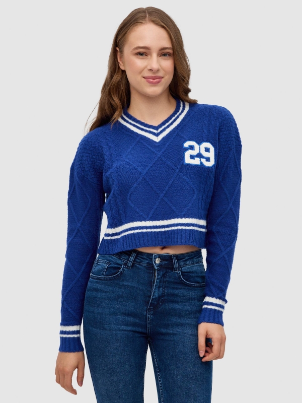 Jersey College 29 azul vista media frontal