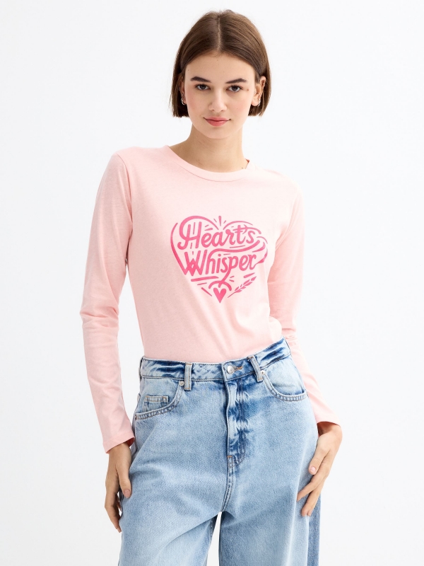 Camiseta Heart Whisper rosa vista media frontal