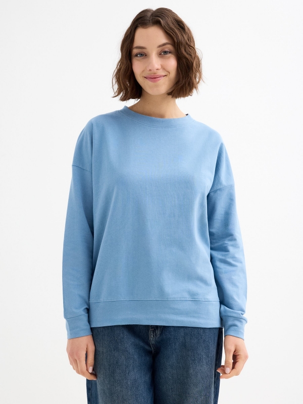 Sudadera sin capucha básica azul vista media frontal