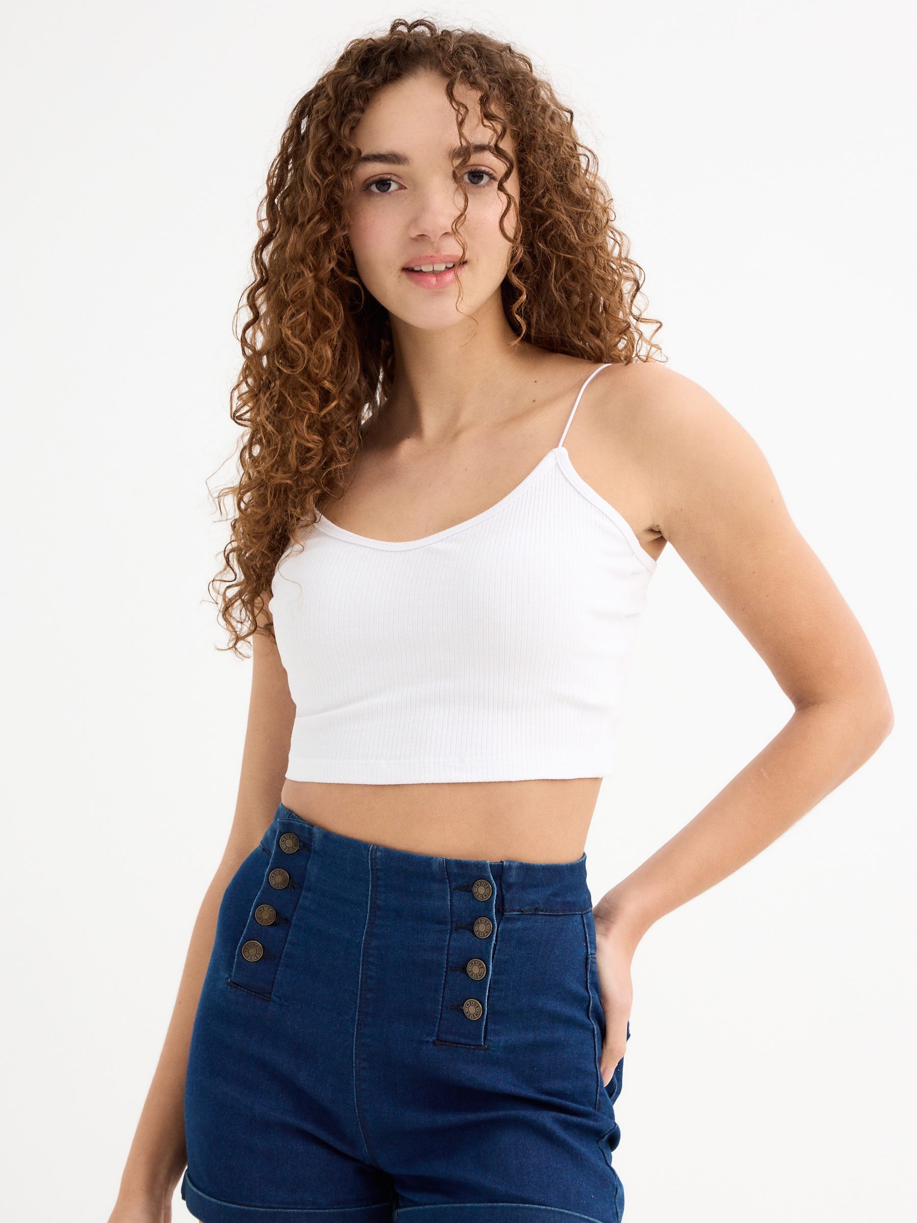 INSIDE Top tirantes canalé, Blanco, L