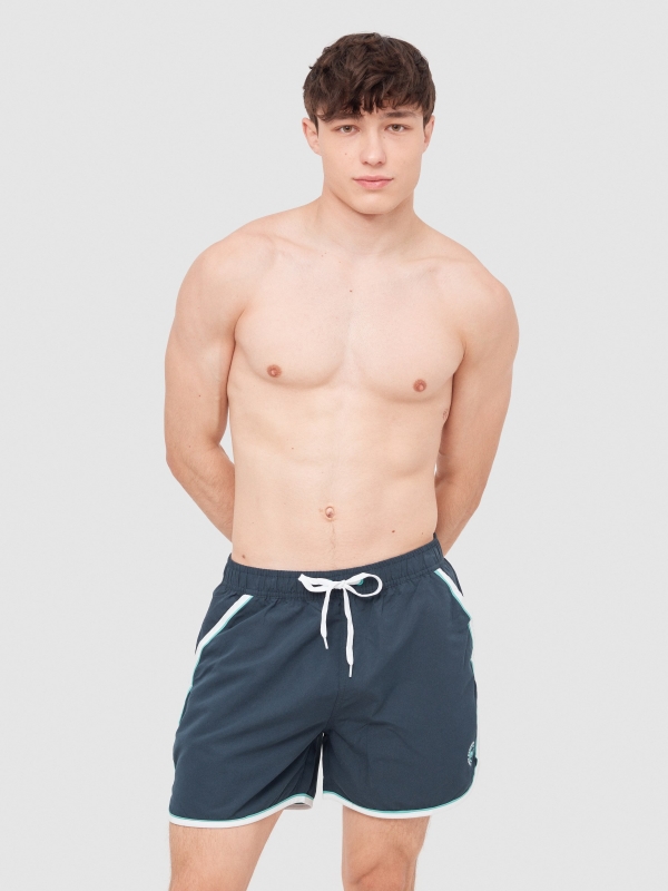 Swimsuit contrast trim navy middle front view