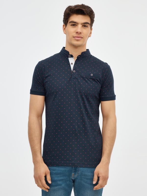 Polo cuello mao bolsillo azul vista media frontal