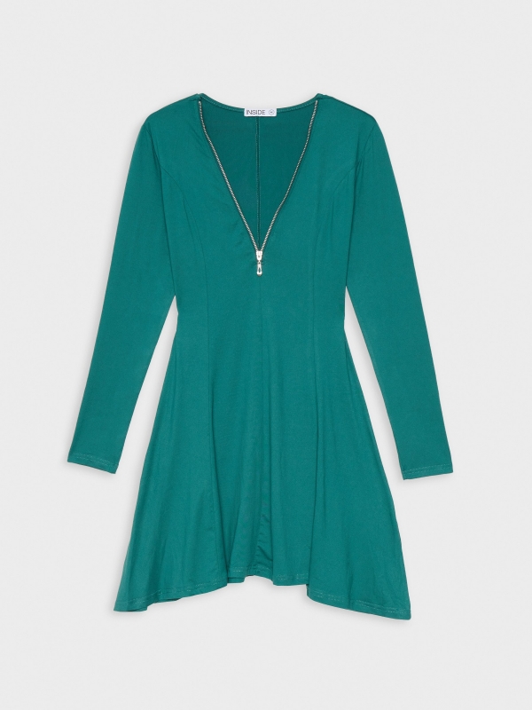  Mini vestido com decote com fecho de correr verde vista frontal