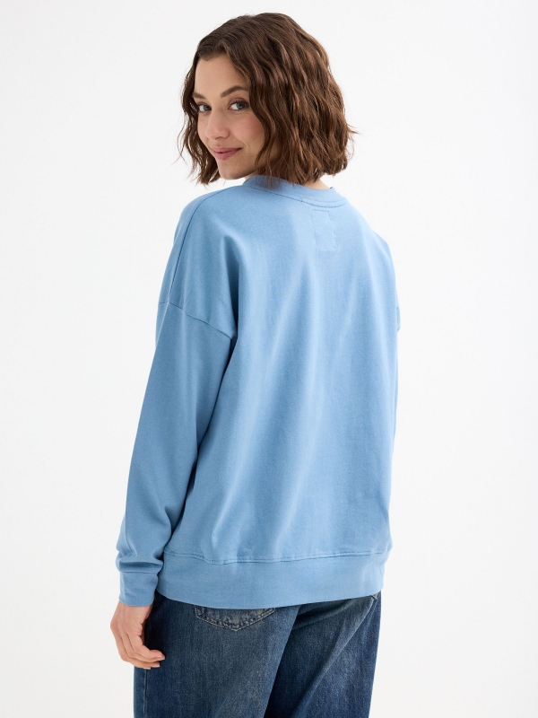 Sudadera sin capucha básica azul vista media trasera