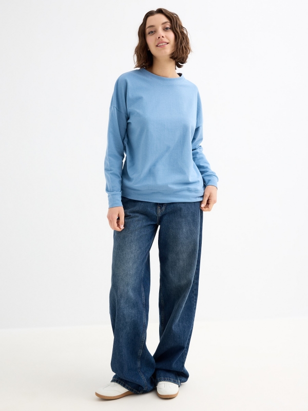 Sudadera sin capucha básica azul vista general frontal