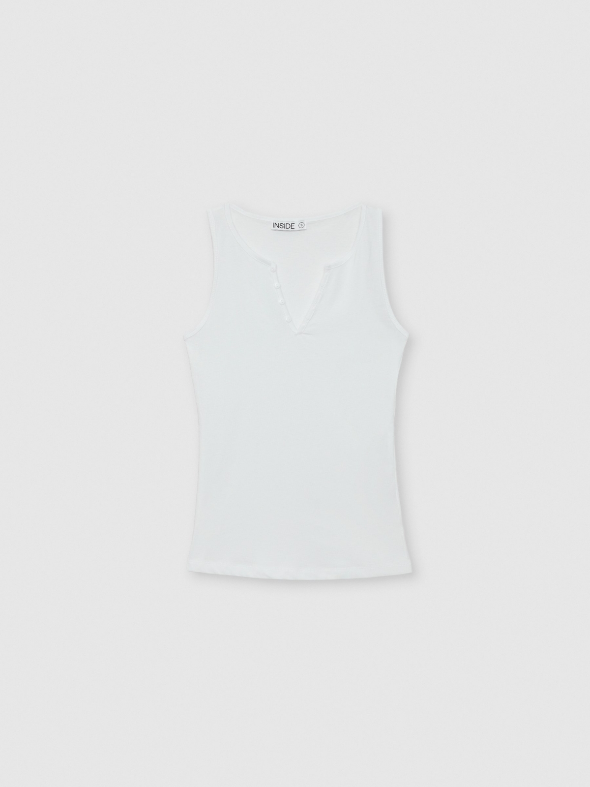  Camiseta cuello pico botones blanco vista frontal