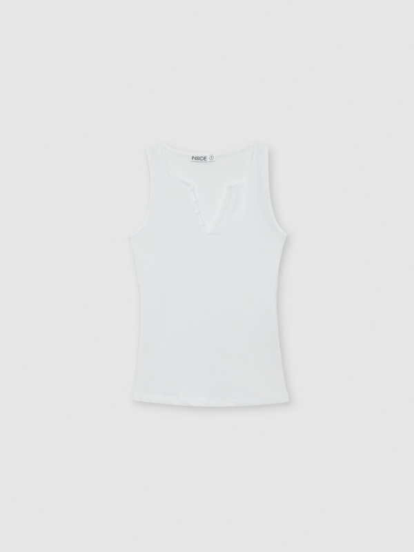  Camiseta cuello pico botones blanco vista frontal